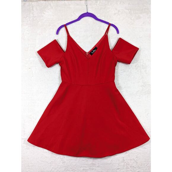 Lulu's Cold Shoulder Red Skater Dress Size Medium - Picture 1 of 14